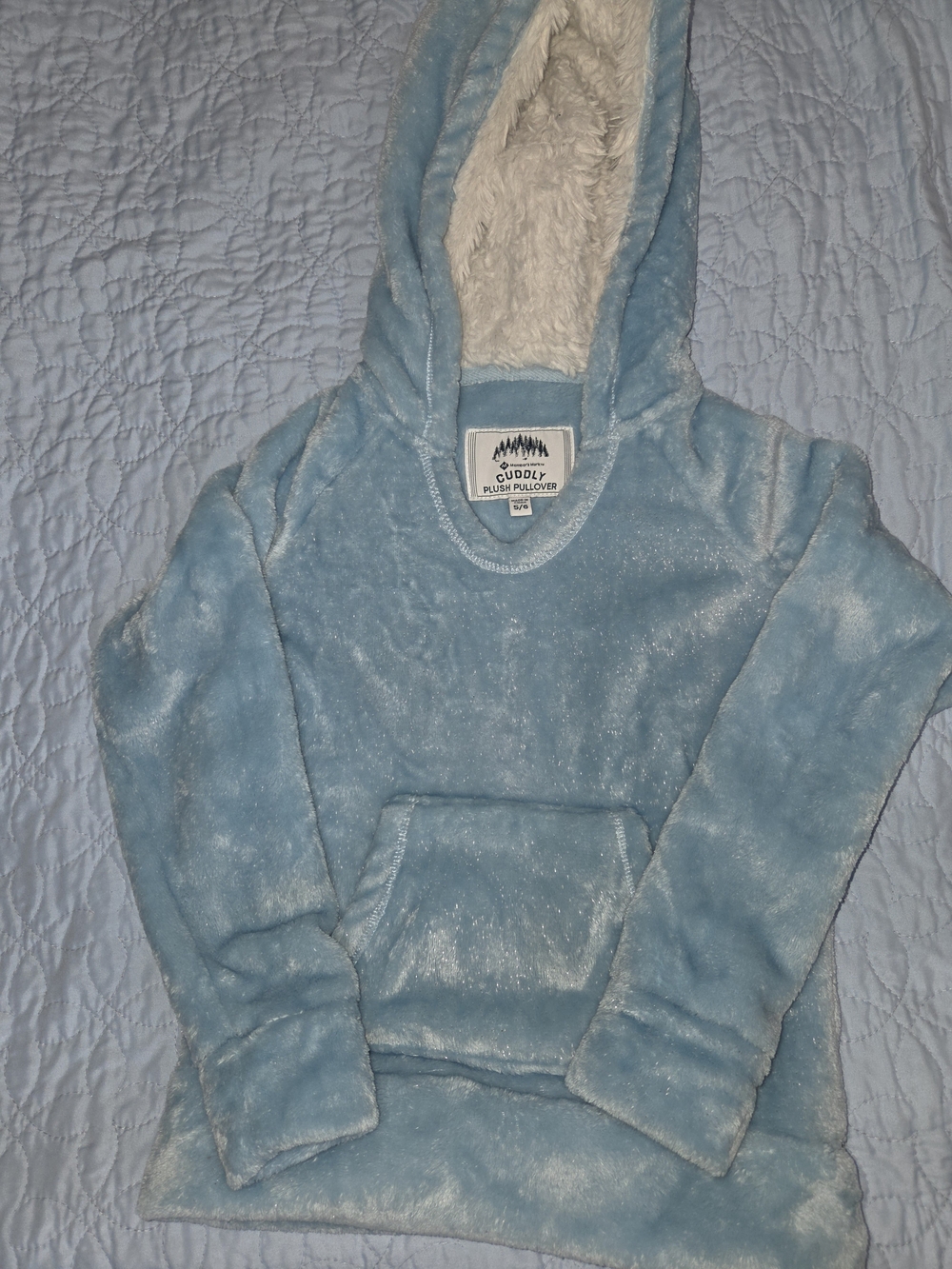 Cuddly Plush Pullover Hoodie - Light Blue Faux Fur